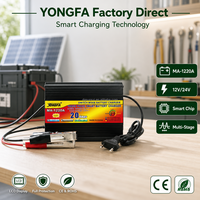Chargeur de batterie intelligent électrique triphasé YongFa MA-1220A 12V 24V en alliage d'aluminium pour batteries AGM GEL de voiture et moto