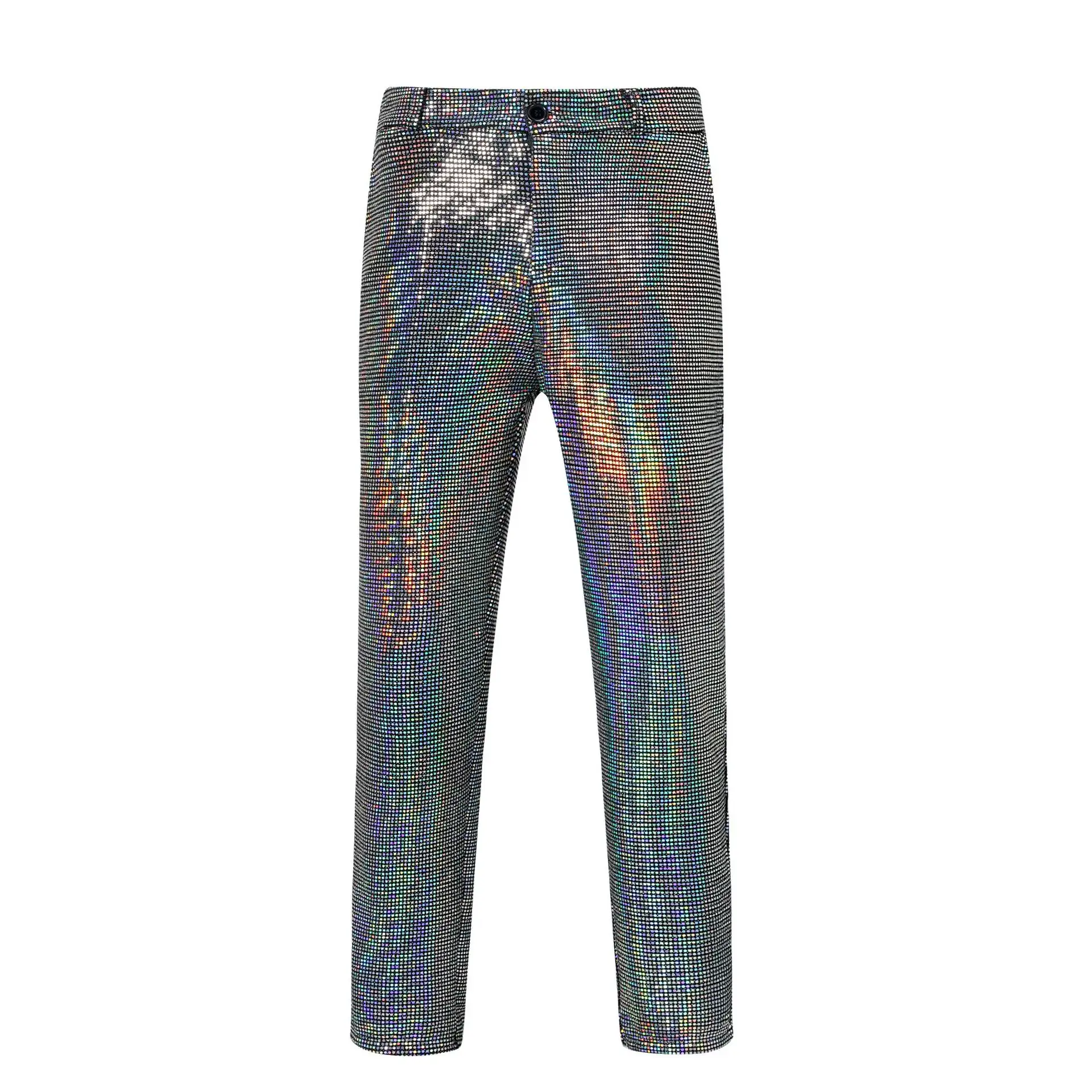 Mens metallic pants shiny sequins straight leg trousers for disco costume nightclub party dance 70s