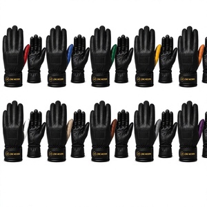 Leather <b>Gloves</b> Wrist Length Plain Style Unlined Black with Colorful Palm Outdoor Winter Use Unisex Leather <b>Gloves</b> 2026 Stylish. - Product Image 2