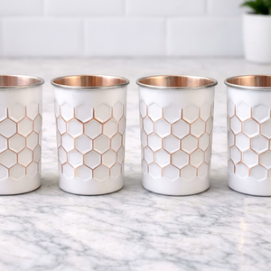 Gobelets en métal à motif hexagonal blanc, intérieur or rose, tasses décoratives élégantes, ensemble de vaisselle pour la maison, l'hôtel et le restaurant - Product Image 1