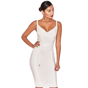 Wholesale Long Evening Dresses Summer Midi Sexy Backless V-neck White Bandage Dress