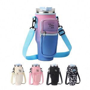 Bouteille d'eau isotherme en néoprène de 40 oz avec pochette zippée, poche avant et sangle – Cadeau original - Product Image 3