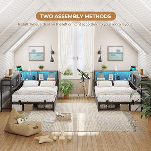 Cadre de lit à plateforme en métal de taille jumelle avec tiroirs de rangement et station de charge Cadre de lit d'angle pour lit de jour jumeau - Product Image 4