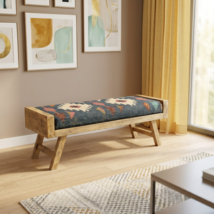 Handtufted Wool Jute Kilim Square <b>Bench</b> Vintage Traditional Eco-Friendly Upholstered All-Season Ottoman KRAFTERS KB10 Rajasthan - Product Image 3