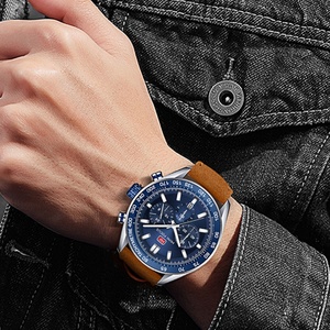 Montres pour hommes Mini Focus 0403G Chronographe 24 heures, secondes, 3ATM étanche, bracelet en cuir, montre à quartz pour homme - Product Image 4