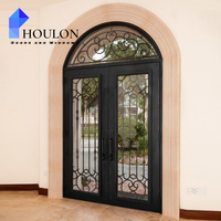 Porte d'entrée en fer forgé de haute qualité avec verre isolant insonorisé, rupture de pont thermique et dimensions personnalisées pour maison