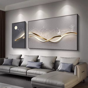 Abstract Landscape Oil <b>Canvas</b> Wall Art Two Piece Set Minimalist Living Room Decor Aluminum <b>Frame</b> - Product Image 2