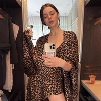 Ensemble de Nuit Sexy en Satin Imprimé Léopard : Robe Kimono, Caraco et Short – Lingerie et Vêtements d'Intérieur pour Femme, Grande Taille, Style Célébrité avec Ceinture Enveloppante