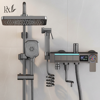 Robinetterie thermostatique intelligente en acier inoxydable SUS304, ensemble de douche multifonctionnel avec pommeau pluie, douchette extractible, jet doux, affichage numérique, céramique