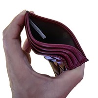 Dompet Kartu Minimalis Wanita Burgundy Tipis, Dompet Kartu Kulit PU Anyaman untuk Wanita, Produsen Dompet Kartu Mewah Wanita