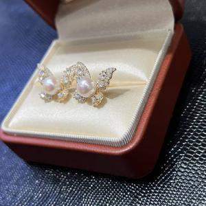 Boucles d'oreilles papillon en perles Akoya, 7-8mm, rondes, en argent 925, avec accents de cristal, bijoux de mariage pour femmes - Product Image 4