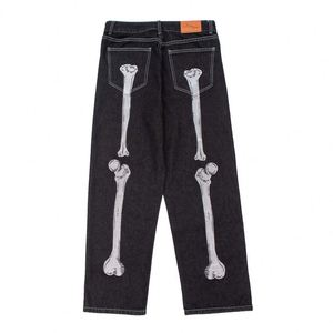 Pantalones vaqueros unisex de cintura alta, holgados, largos, estilo Hip Hop, con estampado de mano de calavera, estilo urbano, tendencia nacional, estilo americano, Harajuku, Y2K - Product Image 5