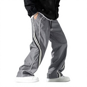 Straight-leg Loose-fit Baggy <b>Pants</b> with Ribbed Webbing Accents Cuffed Hem with Contrasting Tape Design Made of Polyester Fiber - Product Image 6