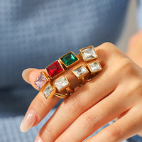 Collection de bagues KITI en CZ colorées, plaquées or, en acier inoxydable, avec zircons multicolores pour femmes, bijoux tendance