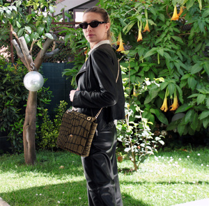 Borsa a Spalla da Donna Designer in Materiale Mat-b, Fatta a Mano in Italia, Stile Classico Rock di Lusso, PVC e Cotone con Catena Personalizzabile - Product Image 5