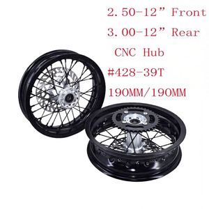 Jantes de moto supermotard 12 pouces en alliage d'aluminium CNC avec moyeu et rayons, roues 2.50-12" et 3.00-12" - Product Image 5