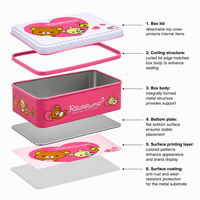 Boîte à biscuits rectangulaire en fer blanc rose personnalisée, recyclable, de qualité alimentaire, pour biscuits, bonbons, chocolat, pain