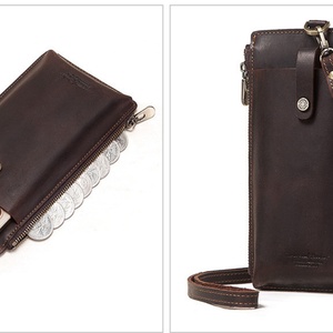 Boshiho - Nueva Bolsa de Hombro de Cuero Genuino para Hombre, Diseño Delgado y Largo, con Cierre de Cremallera, para Teléfono Celular, Tarjetas de Crédito - Product Image 3