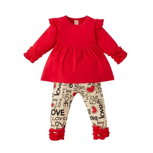 toddler girls Valentine clothes sets long sleeve red top icing pants 2pcs clothing full sleeve pearl top baby for winter