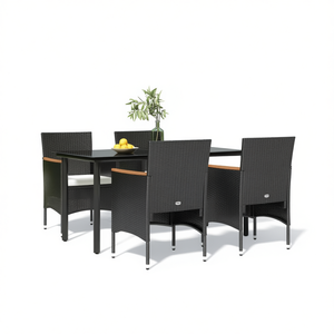 Ensemble de salle à manger de jardin en rotin noir 4 places, mobilier d'extérieur résistant aux intempéries, design contemporain, structure en métal - Product Image 1