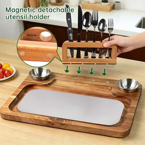 Tabla de Quesos Magnética de Madera con Bandeja de Servir de Acero Inoxidable Resistente a los Arañazos para Barbacoa, Regalo de Inauguración de Casa - Product Image 4