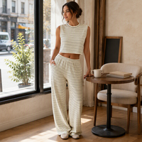 Ensemble deux pièces rayé pour femme Joydressing, haut court sans manches et pantalon large, ensemble décontracté pour la vente en gros