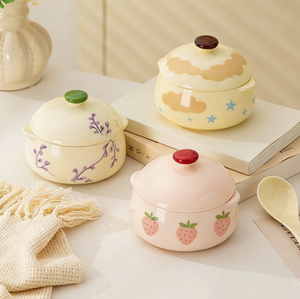 Olla <span class=keywords><strong>de</strong></span> Cerámica para Guisos y Tazón para Pastel con Tapa, Apto para Microondas, Diseño Simple para <span class=keywords><strong>Sopa</strong></span> Infantil - Product Image 3