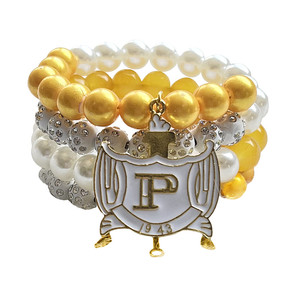 Fancy Golden And White Tone Philo Inspirado Perla y diamantes de imitación Declaración SGRho Sigma Gamma Rho Pulsera apilable - Product Image 1