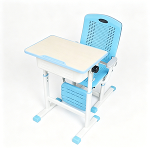 <span class=keywords><strong>Bureau</strong></span> et chaise d'école individuels réglables avec cadre métallique, dossier perforé et repose-pieds pour la sieste des élèves en classe - Product Image 4