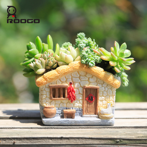 Maceta Decorativa de Resina con Diseño de Casa de Campo Estilo Roogo, Cabaña Tradicional China con Techo de Paja, Pequeña Casa de <span class=keywords><strong>Madera</strong></span> para Plantas de Escritorio - Product Image 4