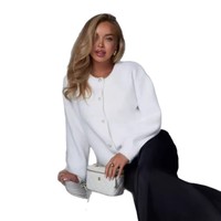 Damen Lässiger Kunstpelz-Strickpullover Übergroße Strickjacke Herbst Atmungsaktiv Einfarbig Schleifenkragen Einreihig Vorne Geknöpft