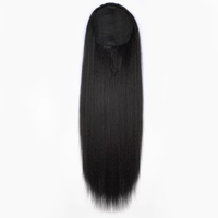 Queue de cheval synthétique résistante à la chaleur, noire naturelle, avec cordon de serrage, pour femmes et filles, 26 pouces, extensions de cheveux lisses Yaki