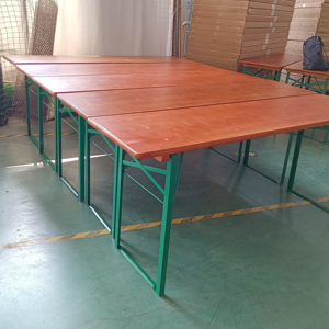 Ngoài Trời 8 Chỗ Ngồi Xếp Chồng Khối Nhúng Nóng Mạ Kẽm Vườn Ăn Uống Gấp Phần Lan Thông Bia Bảng Với Băng Ghế Dự Bị Kim Loại Bàn Chân - Product Image 3