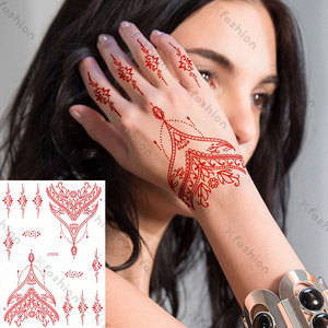 Tatuaggio temporaneo Adesivi in pizzo indiano Mandala motivo floreale impermeabile tatuaggio henné rosso per festa di nozze Festival - Product Image 4
