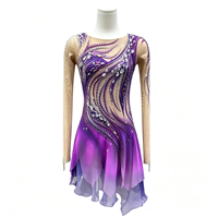Costume de patinage artistique à plumes dégradées violettes, sans manches, dos creux, strass, en spandex/nylon, pour enfants, pour performance