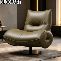 Fauteuil d'appoint pivotant moderne en cuir véritable avec rembourrage en éponge, structure en bois et base rotative en acier carbone