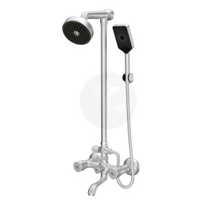 Douche murale fiable en laiton poli avec pommeau de pluie large et jet doux, commande à 3 poignées, pour usage hôtelier, fabriquée au Pakistan - Product Image 3