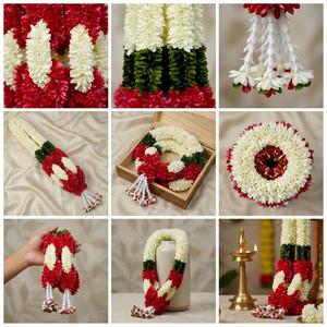 <b>Artificial</b> <b>Flower</b> Mala Red White Floral Garland for Wedding Ceremony Temple Pooja Festival Decoration Traditional <b>Flower</b> - Product Image 6