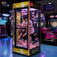Machine de jeu commerciale verticale à monnayeur, type 'Cash Grab', avec système de soufflage de billets et de capture de bons de réduction, en format borne d'arcade