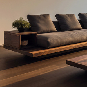 New Solid <strong>Wood</strong> One Seat North American Black Walnut <strong>Sofa</strong> with Ash <strong>Wood</strong> <strong>Frame</strong> Hemp Cover Multi-functional Design for Living Room - Product Image 4