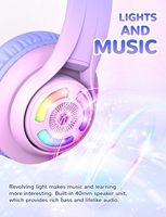 Audífonos Infantiles iClever con Orejas de Gato, Luces LED, Cancelación Activa de Ruido, Límite de Volumen de 74/85dBA, 50 Horas de Reproducción, Carga USB-C