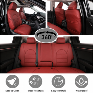 Set Completo di <span class=keywords><strong>Coprisedili</strong></span> per Auto in Pelle di Alta Qualità con Logo Personalizzato, Vestibilità Universale, Colore Rosso - Product Image 2