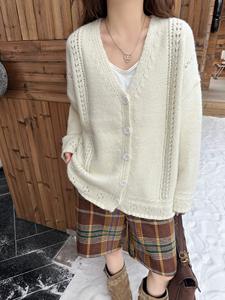 Cárdigan de <span class=keywords><strong>Punto</strong></span> <span class=keywords><strong>Calado</strong></span> para <span class=keywords><strong>Mujer</strong></span>, Corte Recto Holgado con Cuello en V Profundo, Ajuste Holgado, Detalle de Botones, Antiarrugas, Transpirable, Ropa Casual - Product Image 3