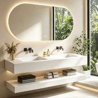 Ensemble de meuble-lavabo de salle de bain en pierre frittée sur mesure, avec vasque intégrée sans joint, simple ou double, suspendu au mur