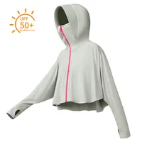 Güneş Hoodie UV koruma-UPF 50 + güneş geçirmez giyim kadın Hoodie Zip uzun kollu gömlek