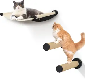 Katten Wandgemonteerde Planken En Zitstokken Kattenmuurmeubilair Klimplanken Met 2 Treden Kattenhangmat