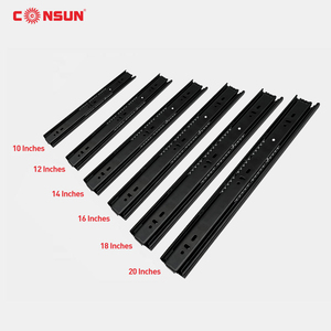 Glissières de tiroir télescopiques à roulement à billes à extension complète pour <span class=keywords><strong>armoire</strong></span> noire Consun, avec fermeture amortie pour cuisine - Product Image 1