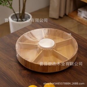 Bandeja giratoria de madera para refrigerios, redonda, con 6 compartimentos y tazón central para almacenar frutos secos y nueces, para uso doméstico. - Product Image 4