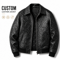 Blouson Bomber en Cuir Noir Personnalisé Entièrement Brodé de Motifs Floraux, en Similicuir Texturé, Style Rétro de Luxe pour Homme, Veste en Cuir Streetwear OEM