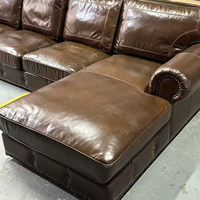 Canapé d'angle combiné haut de gamme en cuir pleine fleur huilé, style rétro américain, pour villa, salon, personnalisation sur mesure